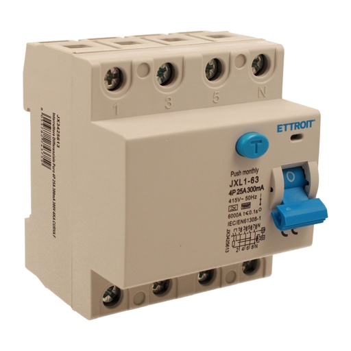 [JX3425613] RCCB Interruttore Differenziale Puro Tipo F 3P+N 4M 6000A 300mA 25A AC 400V IP20 IEC61008-1