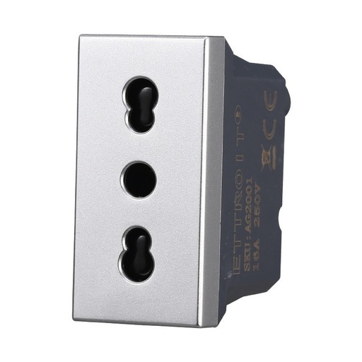 [BAG2001] ETTROIT Presa Bipasso Bivalente 2P+T 10/16A Colore Grigio Compatibile Con Bticino Axolute