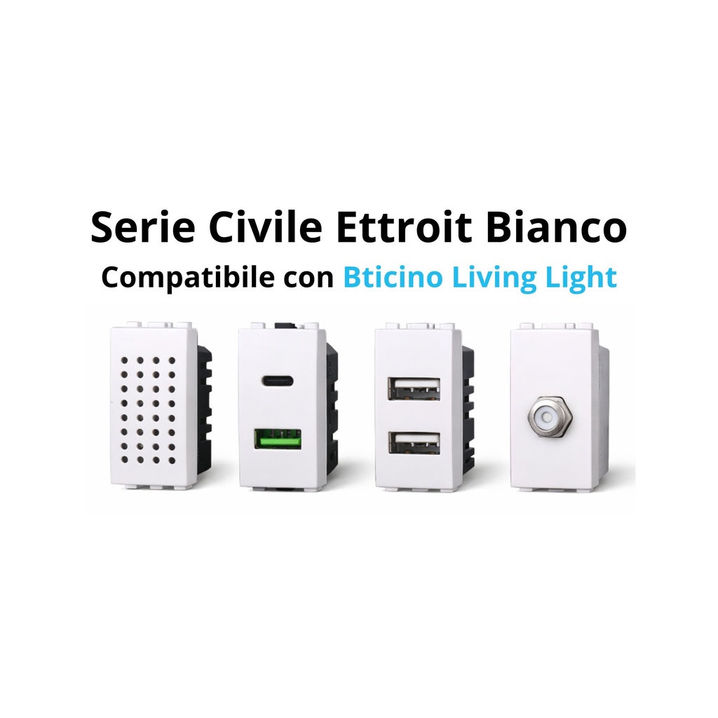 Serie Civile ETTROIT Bianco Compatibile Con Bticino Living Light