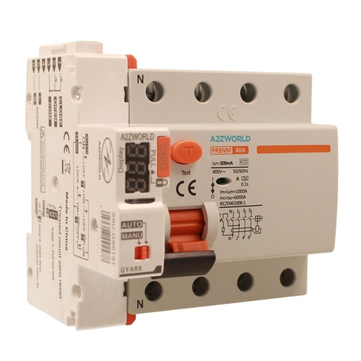 [GC16640RA] RCCB Interruttore Differenziale Puro Riarmo Automatico, Tipo A 3P+N 5M 6000A 300mA 40A AC 400V IP20 IEC61008-1 PR8NM