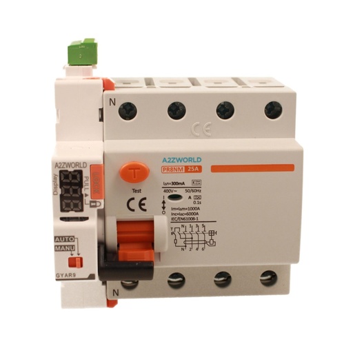 [GC16625RA] RCCB Interruttore Differenziale Puro Riarmo Automatico, Tipo A 3P+N 5M 6000A 300mA 25A AC 400V IP20 IEC61008-1 PR8NM