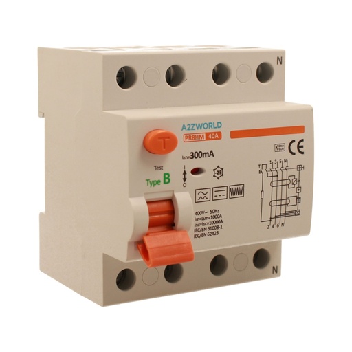[GC26240] RCCB Interruttore Differenziale Puro Tipo B 3P+N 4M 10000A 300mA 40A AC 400V IP20 IEC61008-1 / IEC62423 PR8HM