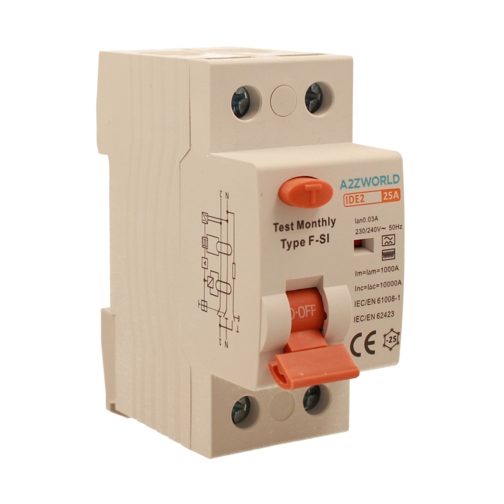 RCCB Interruttore Differenziale Puro Tipo F - SI 1P+N 2M 10000A 30mA Super Immunizzato 25A AC 230V IP20 IEC61008-1