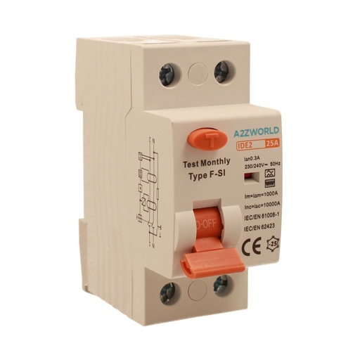 [GC95625] RCCB Interruttore Differenziale Puro Tipo F - SI 1P+N 2M 10000A 300mA Super Immunizzato 25A AC 230V IP20 IEC61008-1