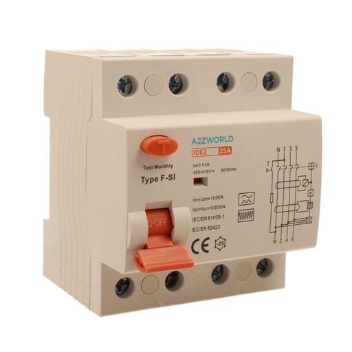 [GC96325] RCCB Interruttore Differenziale Puro Tipo F - SI 3P+N 4M 10000A 30mA Super Immunizzato 25A AC 400V IP20 IEC61008-1