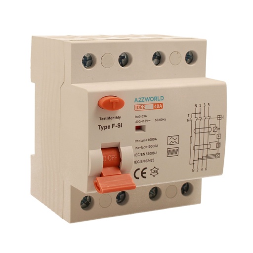 [GC96340] RCCB Interruttore Differenziale Puro Tipo F - SI 3P+N 4M 10000A 30mA Super Immunizzato 40A AC 400V IP20 IEC61008-1