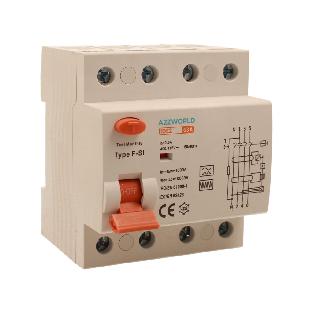 RCCB Interruttore Differenziale Puro Tipo F - SI 3P+N 4M 10000A 300mA Super Immunizzato 63A AC 400V IP20 IEC61008-1