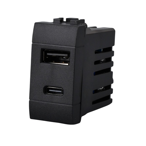 [MBL2511] Caricatore USB A QC + USB C PD 20W MBL Nero 1M Compatibile Bticino Living International BLN3002