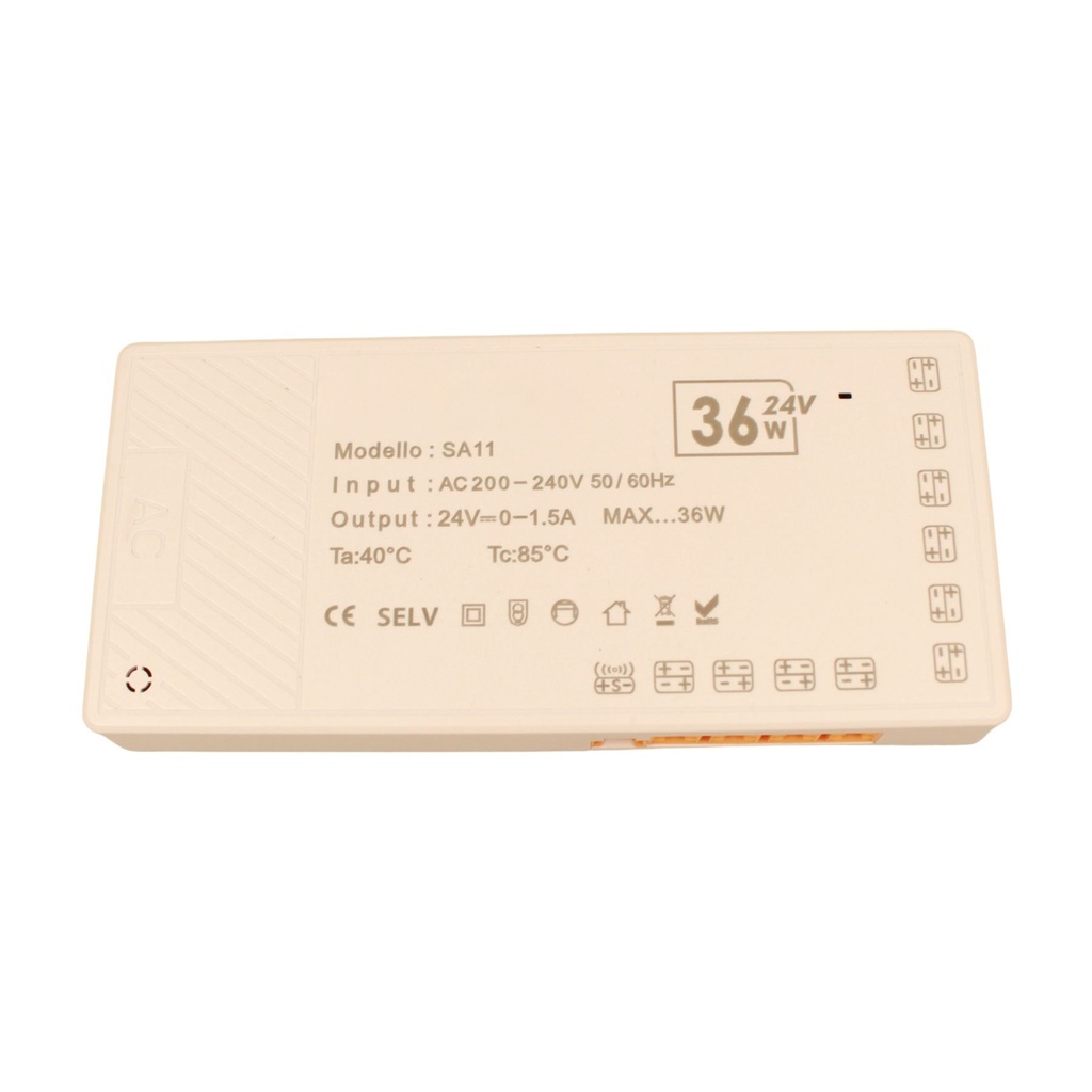 Trasformatore LED 24V per mobili, 10 uscite senza polarità, con spina EU, Disponibili 36W 60W 100W