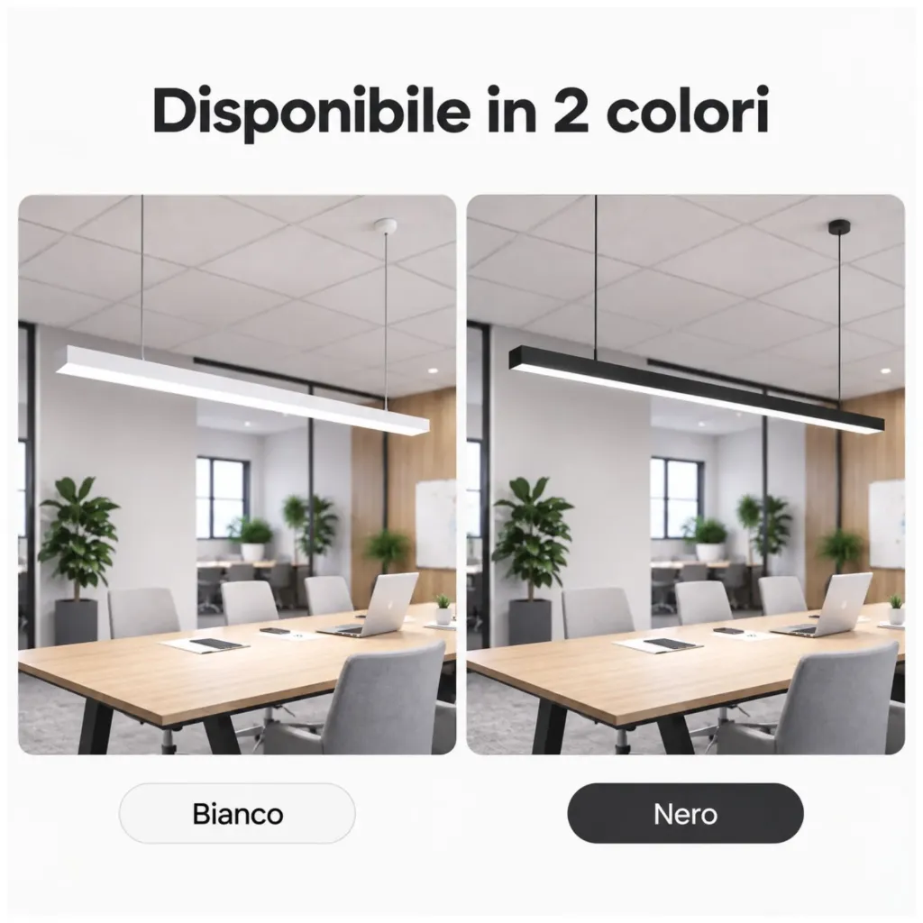 Lampada LED Lineare a Sospensione Allungabile CCT 40W 4400 lm 1200x50x60 mm Bianco o Nero