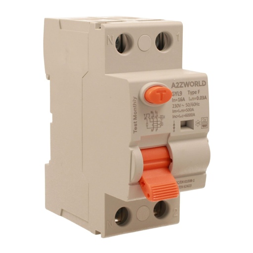 [GC92316] RCCB Interruttore Differenziale Puro Tipo F 1P+N 2M 6000A 30mA 16A AC 230V IP20 IEC61008-1 GYL9