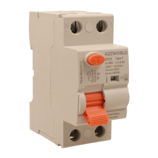 [GC92640] RCCB Interruttore Differenziale Puro Tipo F 1P+N 2M 6000A 300mA 40A AC 230V IP20 IEC61008-1 GYL9
