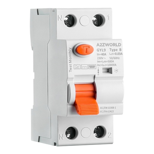 RCCB Interruttore Differenziale Puro Tipo B 1P+N 2M 10000A 30mA AC 230V IP20 IEC61008-1 / IEC62423 GYL9, Disponibili 40A 63A