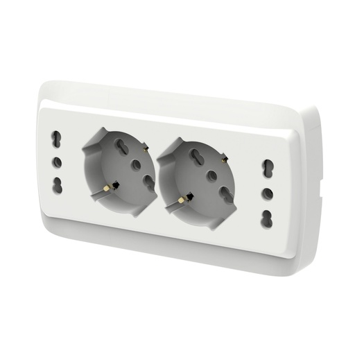 [AP27702] Multipresa Da Incasso Scatola 503 Bianco Opaco, 2 Prese Schuko Universale P40 + 2 Prese Bipasso Italiano 10/16A, 140X80X23mm