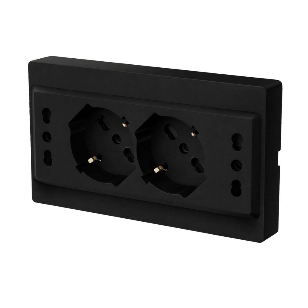 Multipresa Da Incasso Scatola 503 Nero Lucido, 2 Prese Schuko Universale P40 + 2 Prese Bipasso Italiano 10/16A, 140X80X23mm