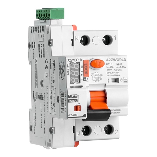 [GC92363RA] RCCB Interruttore Differenziale Riarmo Automatico Tipo F 1P+N 3M 6000A 30mA 63A AC 230V IP20 IEC61008-1 GYL9 