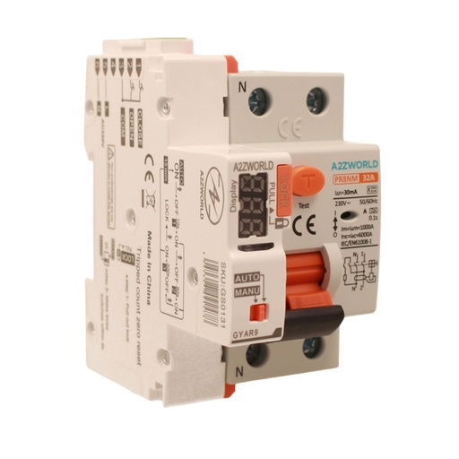 [GC15332RA] RCCB Interruttore Differenziale Puro Riarmo Automatico, Tipo A 1P+N 3M 6000A 30mA 32A AC 230V IP20 IEC61008-1 PR8NM