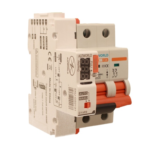 [GA32516RA] MCB Interruttore Magnetotermico Con Riarmo Automatico, Curva C 2P 3M 10000A C16A AC 400V PB8H, 3 Tentativi (10s/60s/300s)