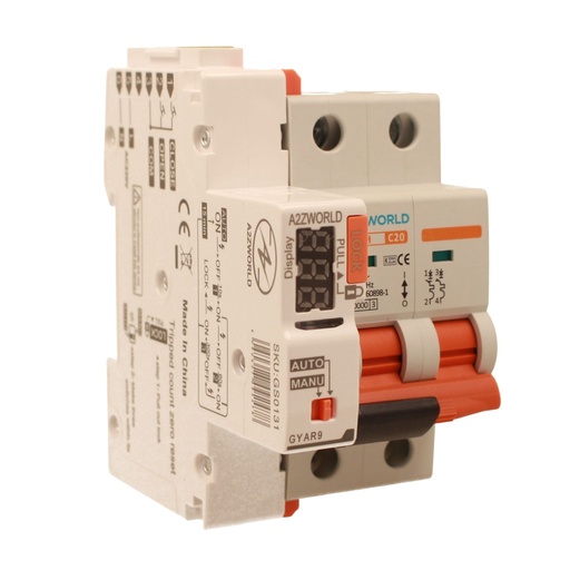 [GA32520RA] MCB Interruttore Magnetotermico Con Riarmo Automatico, Curva C 2P 3M 10000A C20A AC 400V PB8H, 3 Tentativi (10s/60s/300s)