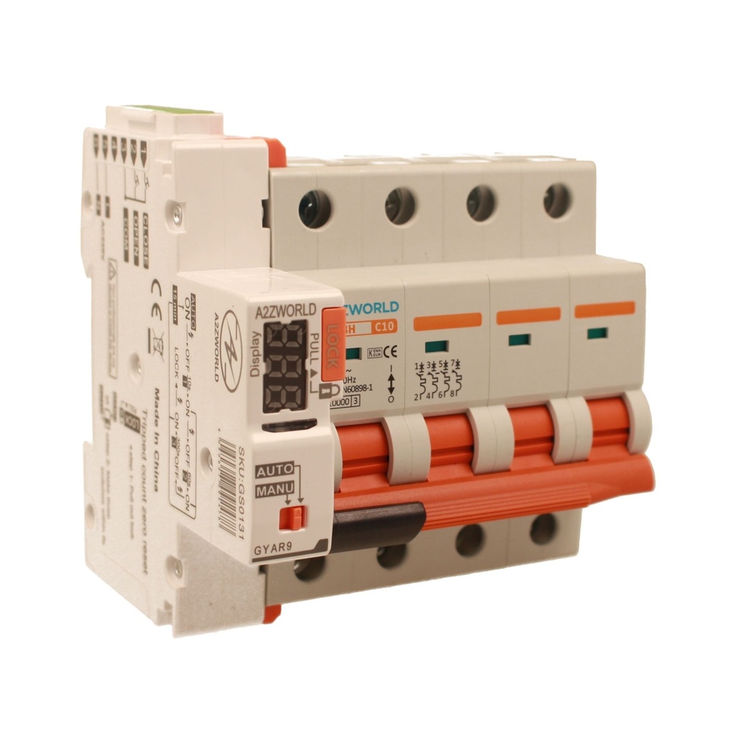 A2ZWORLD MCB Interruttore Magnetotermico Trifase Con Riarmo Automatico, 380V Curva C 4P 5M 10000A AC 400V PB8H, 3 Tentativi (10s/60s/300s), Corrente Disponibili 10A 16A 20A 25A 32A 40A 50A 63A 