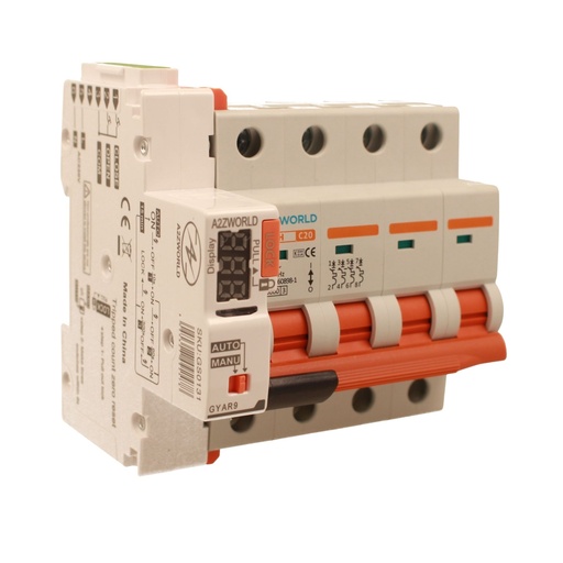 [GA34520RA] MCB Interruttore Magnetotermico Trifase Con Riarmo Automatico, 380V 20A Curva C 4P 5M 10000A C20A AC 400V PB8H, 3 Tentativi (10s/60s/300s)