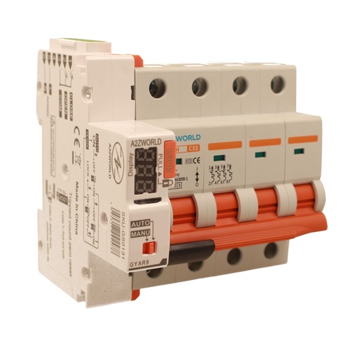 [GA34532RA] MCB Interruttore Magnetotermico Trifase Con Riarmo Automatico, 380V 32A Curva C 4P 5M 10000A C32A AC 400V PB8H, 3 Tentativi (10s/60s/300s)