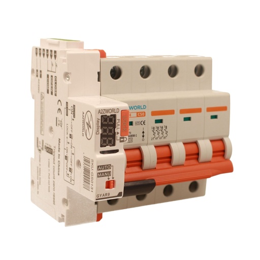 [GA34550RA] MCB Interruttore Magnetotermico Trifase Con Riarmo Automatico, 380V 50A Curva C 4P 5M 10000A C50A AC 400V PB8H, 3 Tentativi (10s/60s/300s)