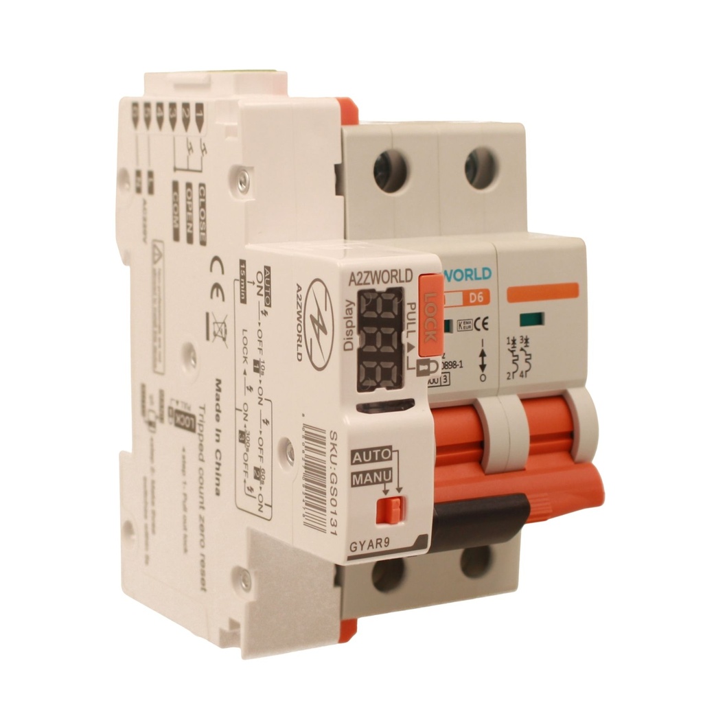 A2ZWORLD MCB Interruttore Magnetotermico Con Riarmo Automatico, Curva D 2P 3M 10000A AC 400V PB8H, 3 Tentativi (10s/60s/300s), Corrente Disponibili 6A 10A 16A 20A 25A 32A 40A 50A 63A 