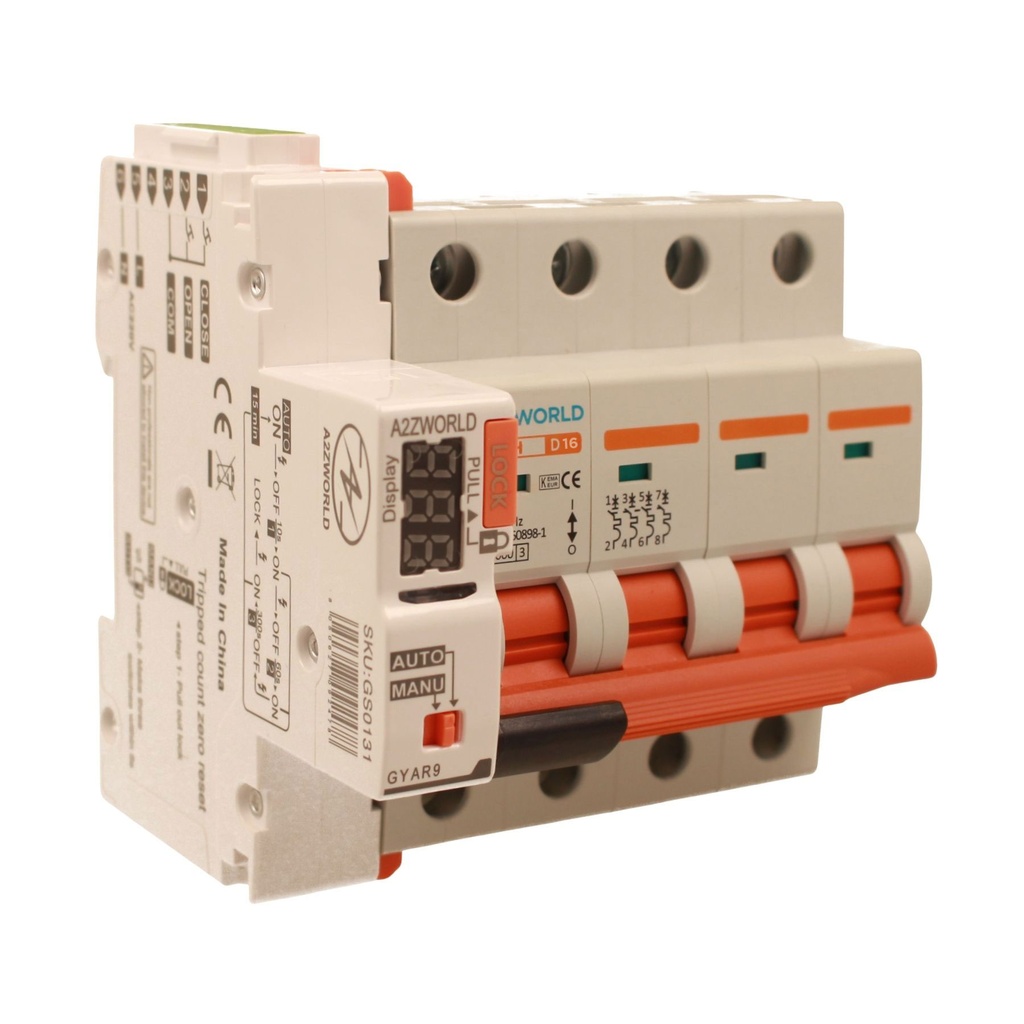 A2ZWORLD MCB Interruttore Magnetotermico Trifase Con Riarmo Automatico, Curva D 4P 5M 10000A AC 400V PB8H, 3 Tentativi (10s/60s/300s), Corrente Disponibili 16A 20A 25A 32A 40A 50A 63A 