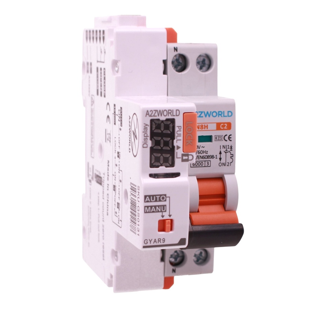 A2ZWORLD MCB Interruttore Magnetotermico Con Riarmo Automatico, Curva C 1P+N 2M 6000A AC 230V PN8H, 3 Tentativi (10s/60s/300s), Corrente Disponibili 2A 3A 4A 5A 6A 10A 13A 16A 20A 25A 32A