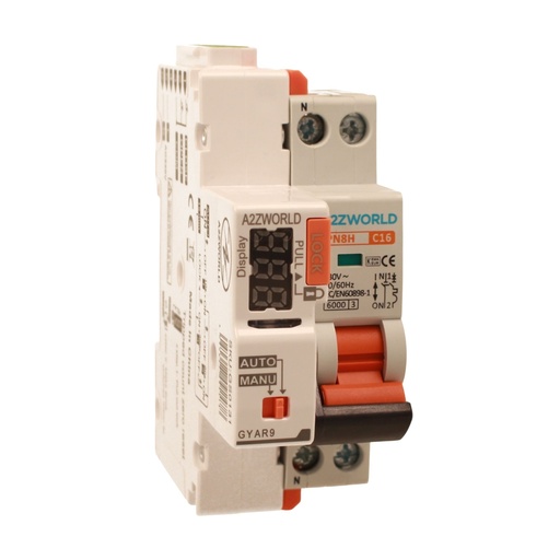 [GA37416RA] MCB Interruttore Magnetotermico Con Riarmo Automatico, Curva C 1P+N 2M 6000A C16A AC 230V PN8H, 3 Tentativi (10s/60s/300s)