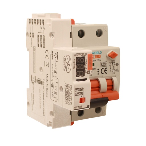 [GB55310RA] RCBO Interruttore Magnetotermico Differenziale Con Riarmo Automaico, Tipo AC Curva C 1P+N 3M 6000A 30mA C10A AC 230V IP20 IEC61009-1 PL8HM, 3 Tentativi (10s/60s/300s)