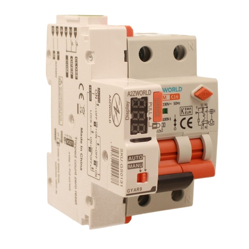 [GB55316RA] RCBO Interruttore Magnetotermico Differenziale Con Riarmo Automaico, Tipo AC Curva C 1P+N 3M 6000A 30mA C16A AC 230V IP20 IEC61009-1 PL8HM, 3 Tentativi (10s/60s/300s)
