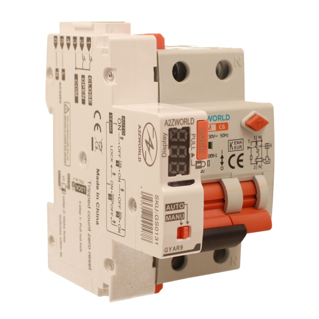 A2ZWORLD RCBO Interruttore Magnetotermico Differenziale Con Riarmo Automaico, Tipo A Curva C 1P+N 3M 6000A 30mA AC 230V IP20 IEC61009-1 PL8HM, 3 Tentativi (10s/60s/300s), Corrente Disponibili 6A 10A 16A 20A 25A 32A