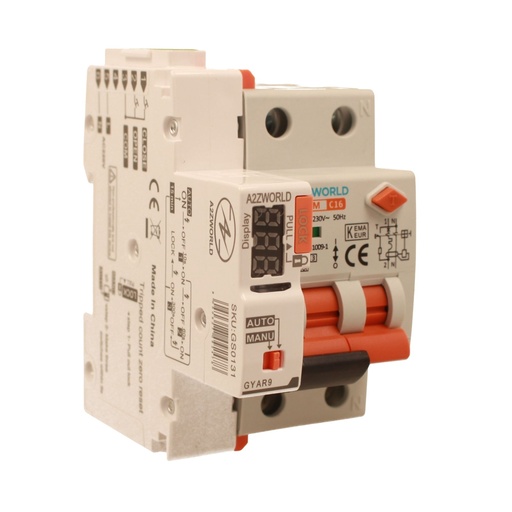 [GB65316RA] RCBO Interruttore Magnetotermico Differenziale Con Riarmo Automaico, Tipo A Curva C 1P+N 3M 6000A 30mA C16A AC 230V IP20 IEC61009-1 PL8HM, 3 Tentativi (10s/60s/300s)
