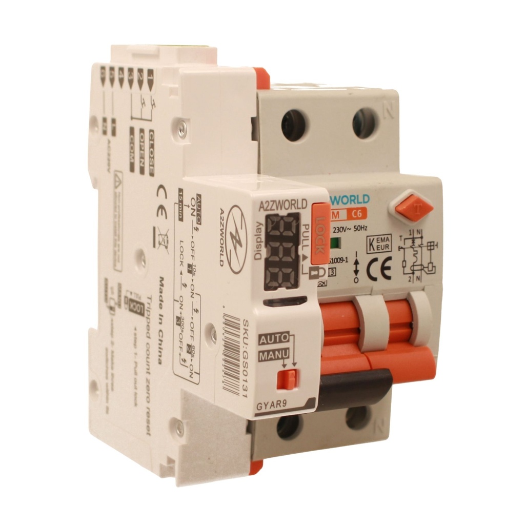 A2ZWORLD RCBO Interruttore Magnetotermico Differenziale Con Riarmo Automaico, Tipo A Curva C 1P+N 3M 6000A 300mA AC 230V IP20 IEC61009-1 PL8HM, 3 Tentativi (10s/60s/300s), Corrente Disponibili 6A 10A 16A 20A 25A 32A