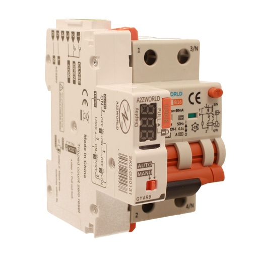 [GB12316RA] RCBO Interruttore Magnetotermico Differenziale Con Riarmo Automatico, Tipo A Curva B 2P Veri 3M 6000A 30mA, B16A  AC 230V IP20 PL8M2, 3 Tentativi (10s/60s/300s)