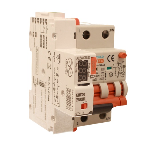 [GB12632RA] RCBO Interruttore Magnetotermico Differenziale Con Riarmo Automatico, Tipo A Curva B 2P Veri 3M 6000A 300mA, B32A  AC 230V IP20 PL8M2, 3 Tentativi (10s/60s/300s)