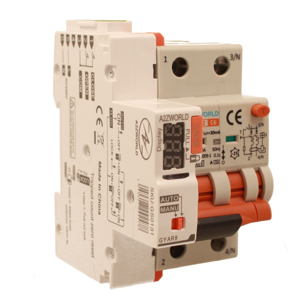 A2ZWORLD RCBO Interruttore Magnetotermico Differenziale Con Riarmo Automatico, Tipo A - SI Curva C 2P Veri 3M 6000A 30mA, AC 230V IP20 PL8M2, 3 Tentativi (10s/60s/300s), Corrente Disponibili 6A 10A 16A 20A 25A 32A 40A
