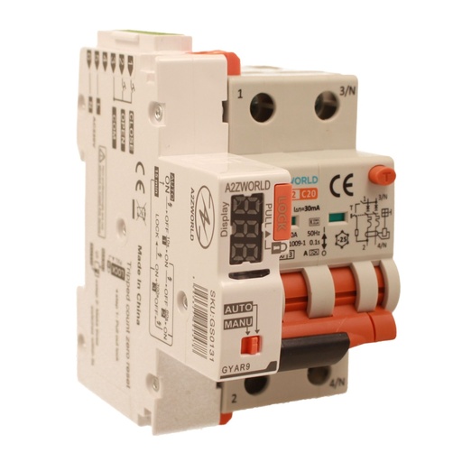 [GB22320RA] RCBO Interruttore Magnetotermico Differenziale Con Riarmo Automatico, Tipo A Curva C 2P Veri 3M 6000A 30mA, C20A  AC 230V IP20 PL8M2, 3 Tentativi (10s/60s/300s)