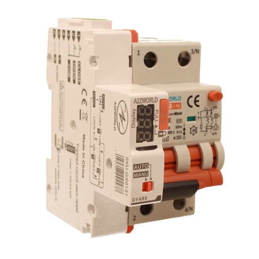 [GB22340RA] RCBO Interruttore Magnetotermico Differenziale Con Riarmo Automatico, Tipo A - SI Curva C 2P Veri 3M 6000A 30mA, C40A  AC 230V IP20 PL8M2, 3 Tentativi (10s/60s/300s)
