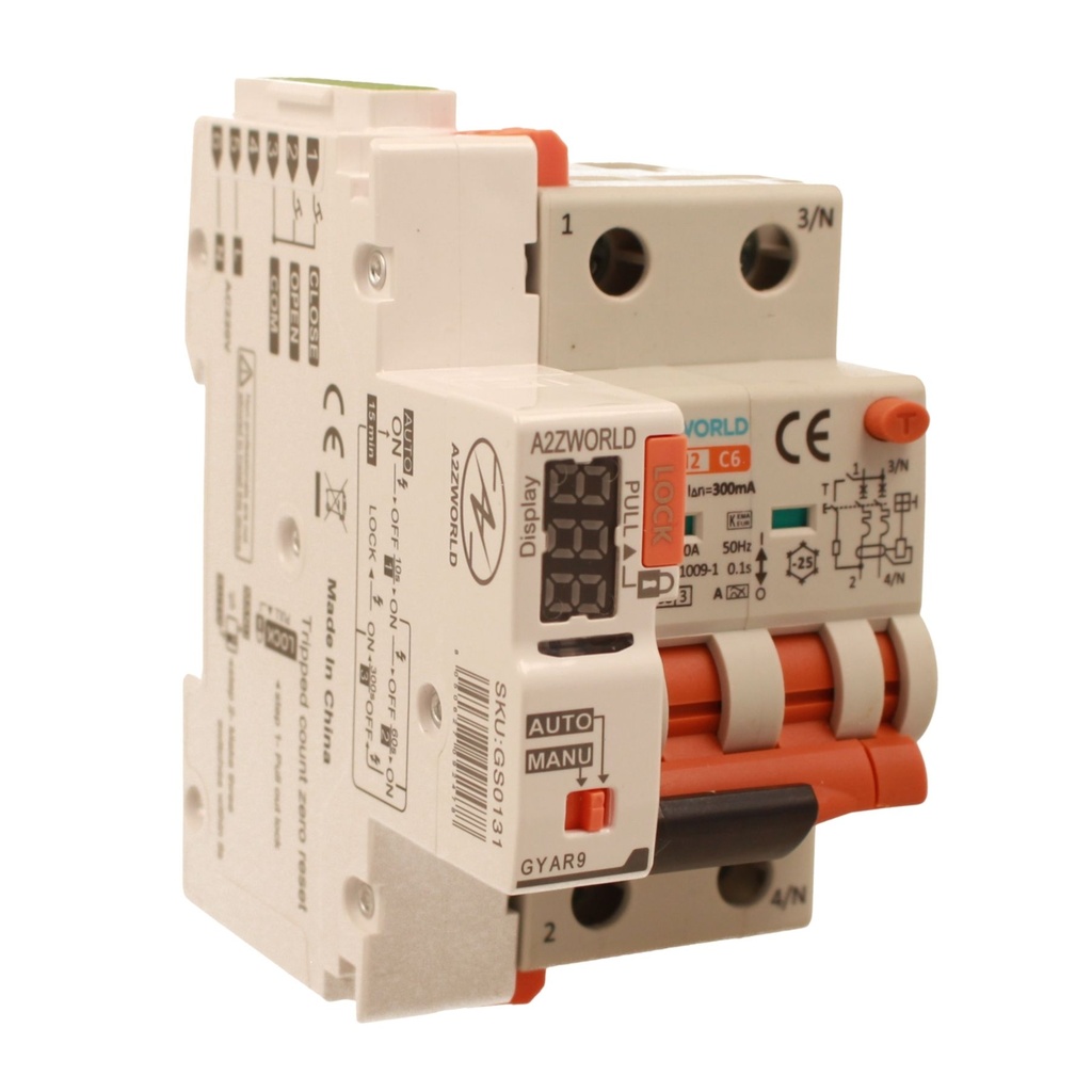 A2ZWORLD RCBO Interruttore Magnetotermico Differenziale Con Riarmo Automatico, Tipo A - SI Curva C 2P Veri 3M 6000A 300mA, AC 230V IP20 PL8M2, 3 Tentativi (10s/60s/300s), Corrente Disponibili 6A 10A 16A 20A 25A 32A 40A