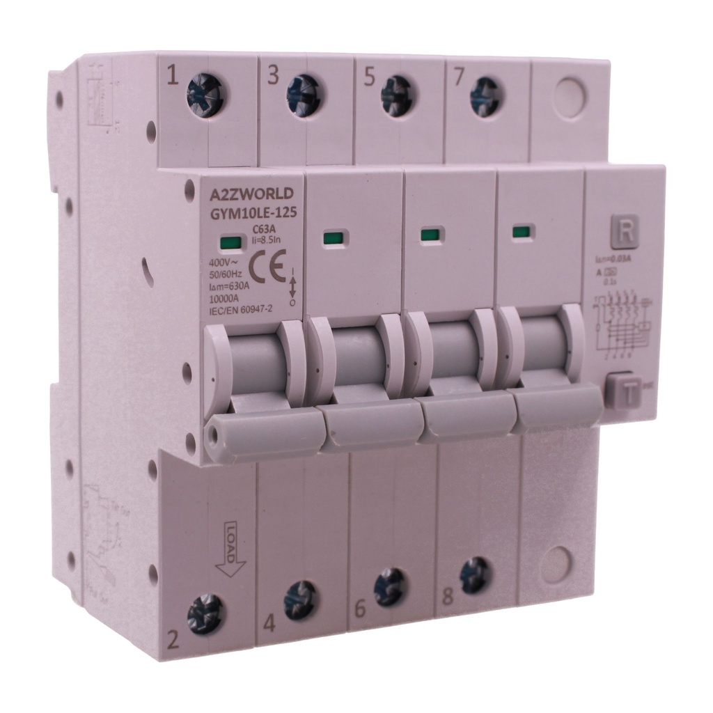 RCBO Interruttore Magnetotermico Differenziale Tipo A Curva C 4P Veri 5M 10kA 30mA, AC 400V IP20, GYM10LE-125, Disponibili 63A 80A 100A