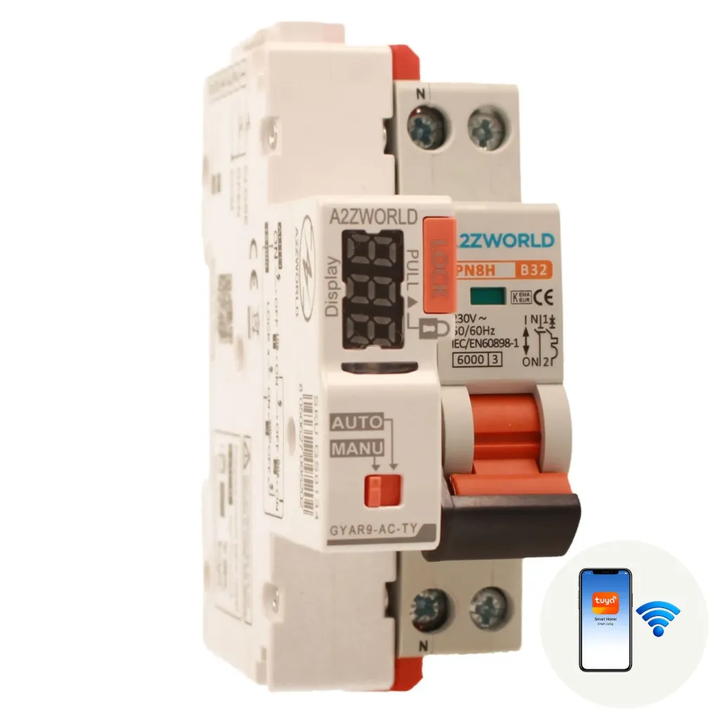 A2ZWORLD MCB Interruttore Magnetotermico Connesso WiFi Con Riarmo Automatico, Curva B 1P+N 2M 6000A AC 230V PN8H, Disponibile 6A 10A 16A 20A 25A 32A