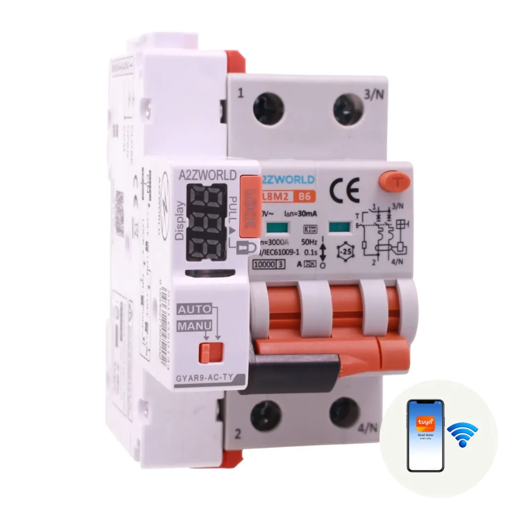 A2ZWORLD RCBO Interruttore Magnetotermico Differenziale Connesso WiFi Con Riarmo Automatico, Tipo A - SI Curva B 2P Veri 3M 6000A 30mA, AC 230V IP20 PL8M2, Disponibili 6A 10A 16A 20A 25A 32A 40A
