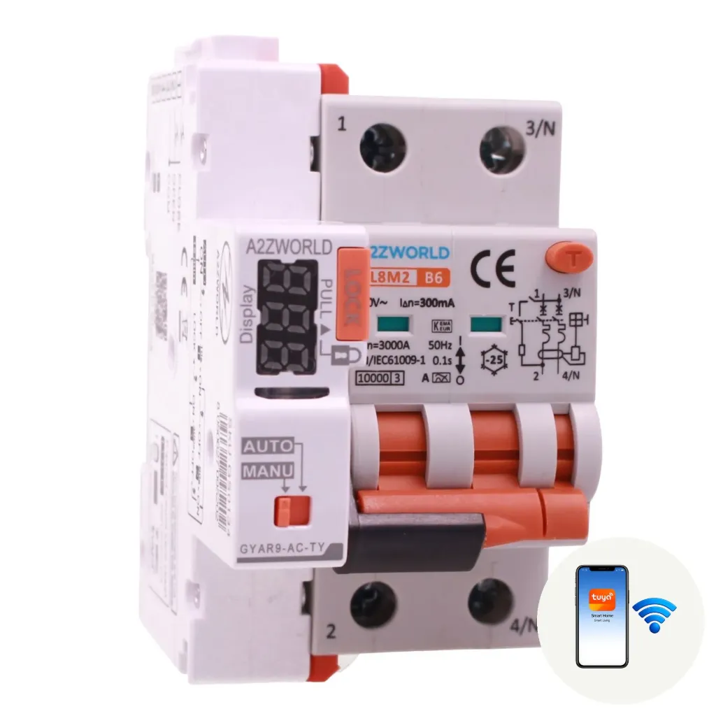 A2ZWORLD RCBO Interruttore Magnetotermico Differenziale Connesso WiFi Con Riarmo Automatico, Tipo A - SI Curva B 2P Veri 3M 6000A 300mA, AC 230V IP20 PL8M2, Disponibili 6A 10A 16A 20A 25A 32A 40A