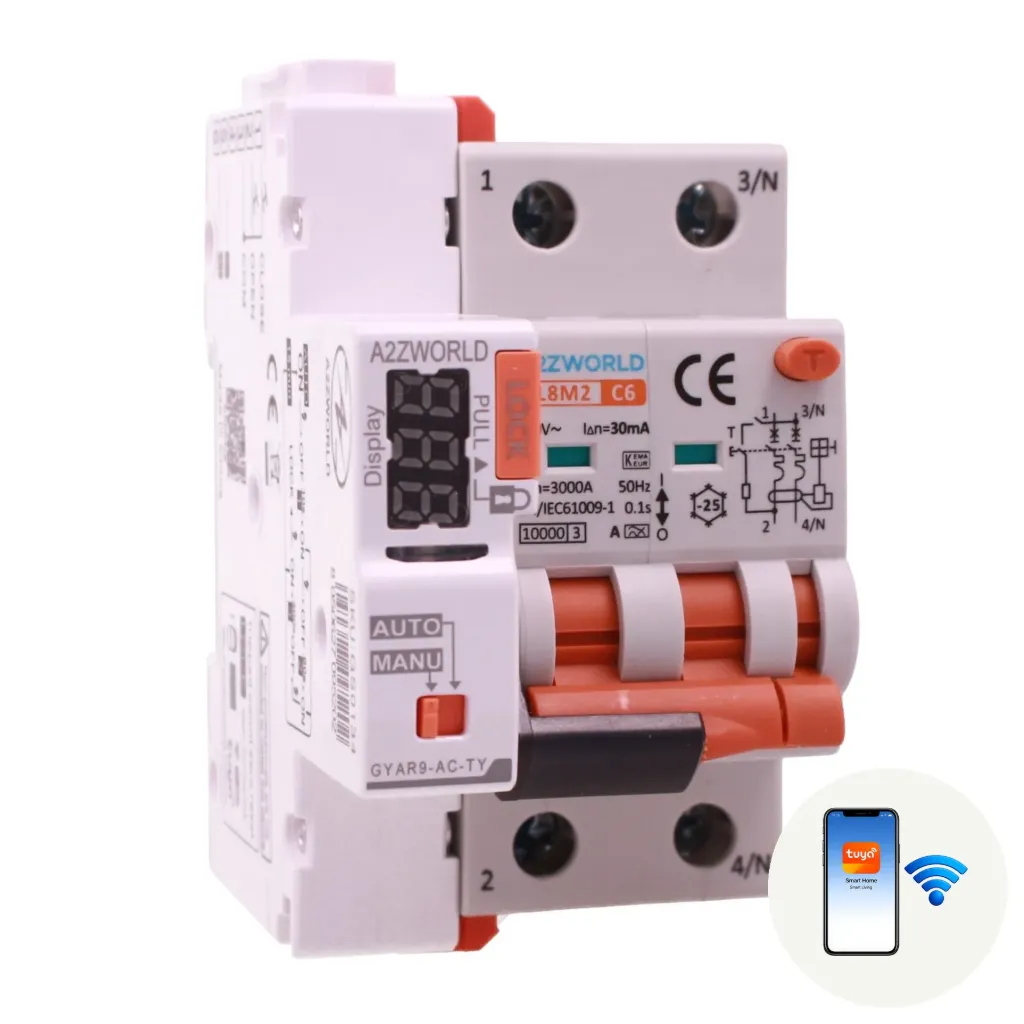 A2ZWORLD RCBO Interruttore Magnetotermico Differenziale Connesso WiFi Con Riarmo Automatico, Tipo A - SI Curva C 2P Veri 3M 6000A 30mA, AC 230V IP20 PL8M2, Disponibili 6A 10A 16A 20A 25A 32A 40A