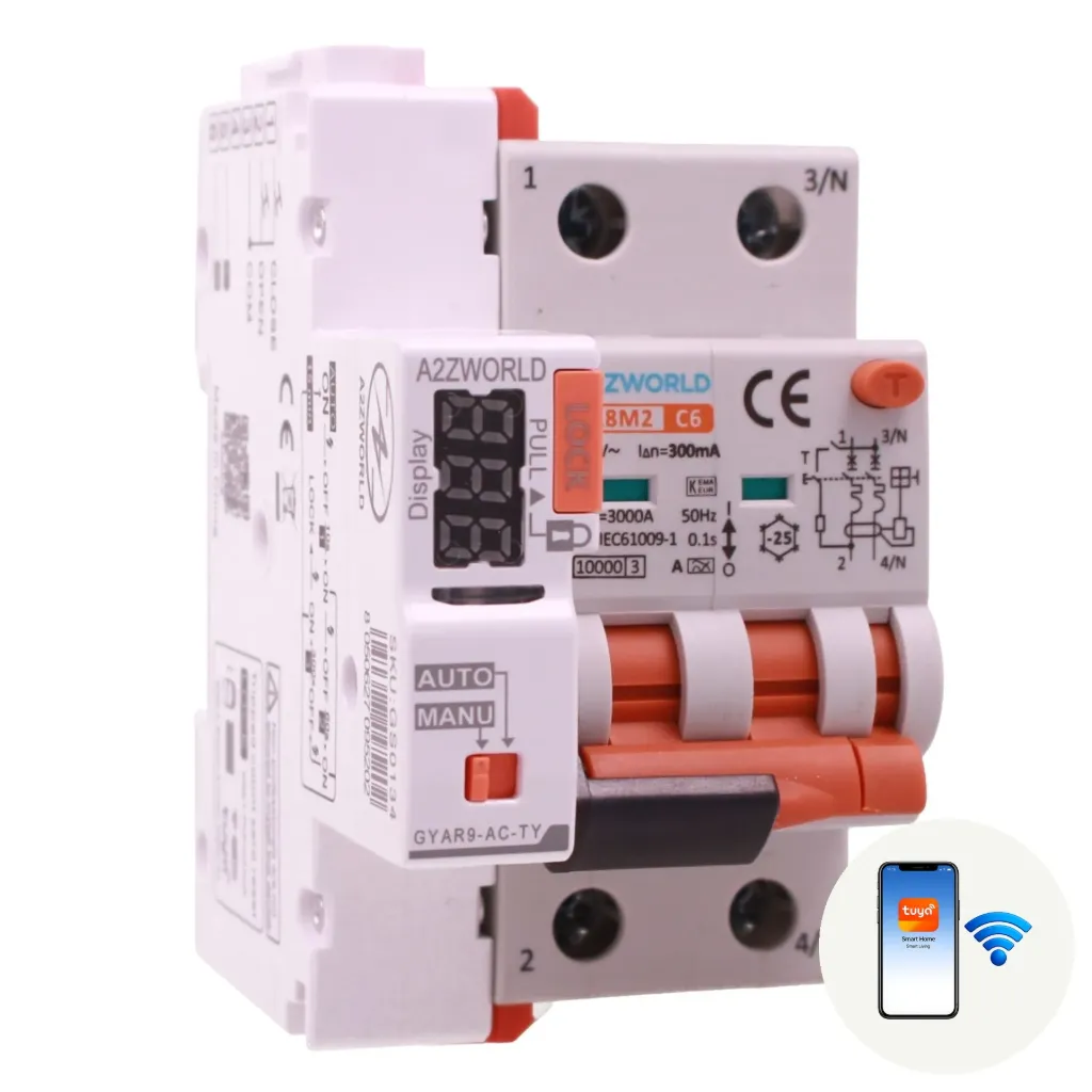 A2ZWORLD RCBO Interruttore Magnetotermico Differenziale Connesso WiFi Con Riarmo Automatico, Tipo A - SI Curva C 2P Veri 3M 6000A 300mA, AC 230V IP20 PL8M2, Disponibili 6A 10A 16A 20A 25A 32A 40A