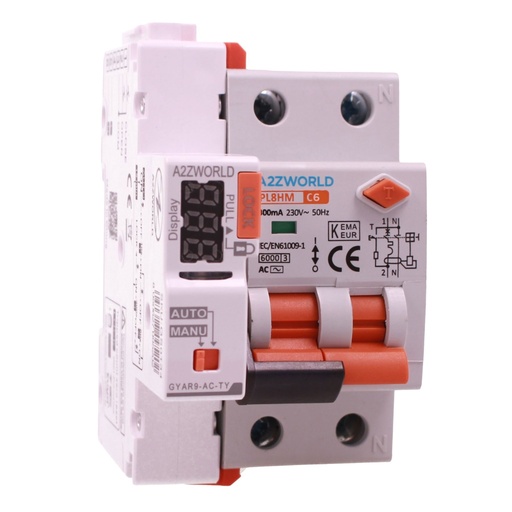 RCBO Interruttore Magnetotermico Differenziale WIFI Con Riarmo Automaico, Tipo AC Curva C 1P+N 3M 6000A 300mA C6A AC 230V IP20 IEC61009-1 PL8HM, Disponibili 6A 10A 16A 20A 25A 32A