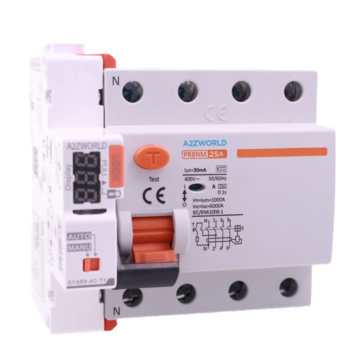 RCCB Interruttore Differenziale Puro WIFI Riarmo Automatico, Tipo A 3P+N 5M 6000A 30mA AC 400V IP20 IEC61008-1 PR8NM, Disponibili 25A 40A 63A